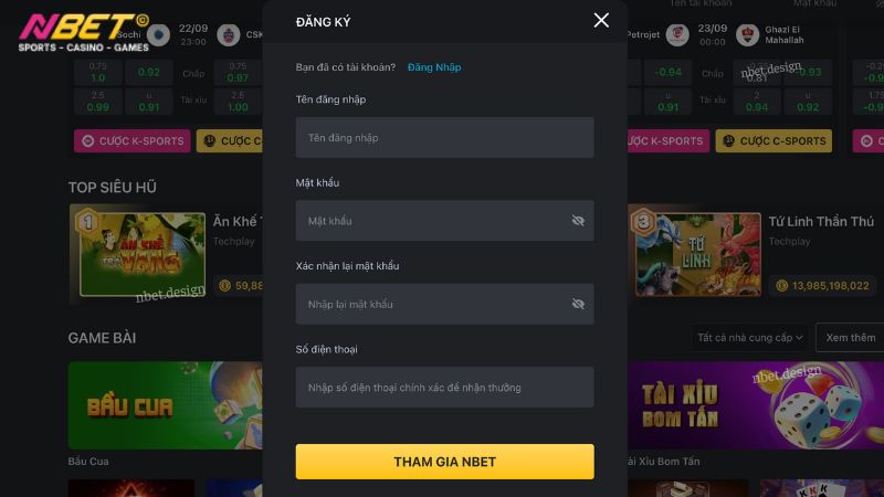 Hướng dẫn chi tiết các bước đăng ký Nbet